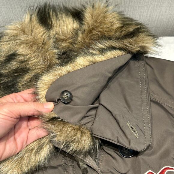 Hollister Womens Down Coat Sz Small Removable Faux Fur Collar Button & Zip Front - Picture 3 of 11